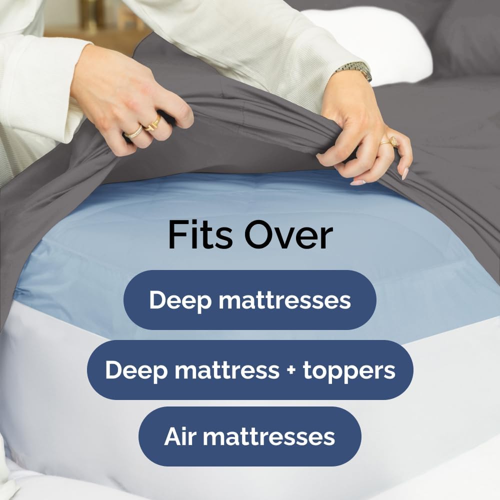 Extra Deep Queen Sheet Set - 6 Piece Breathable & Cooling Sheets - Hotel Luxury Bed Sheets Set - Easy & Secure Fit - Soft, Wrinkle Free & Comfy Sheets Set - White Sheet Set w/Extra Deep Pockets - PuriLite