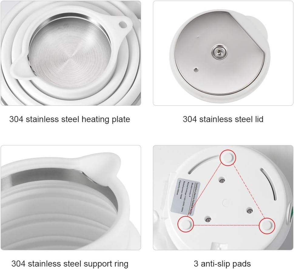 120V 555ML Ultrathin Travel Foldable Electric Kettle with Separable Power Cord and Handle, Boil Dry Protection, Food Grade Silicone - PuriLite