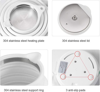 120V 555ML Ultrathin Travel Foldable Electric Kettle with Separable Power Cord and Handle, Boil Dry Protection, Food Grade Silicone - PuriLite