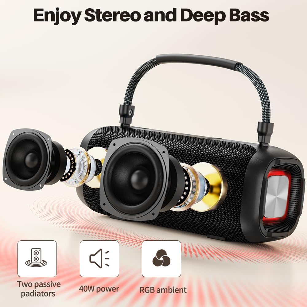 Portable Karaoke Machine, Bluetooth Speaker with Microphone, Three Echo Levels, Indoor and Outdoor Modes, IPX6, BT 5.3, Supports AUX, TF, USB - PuriLite