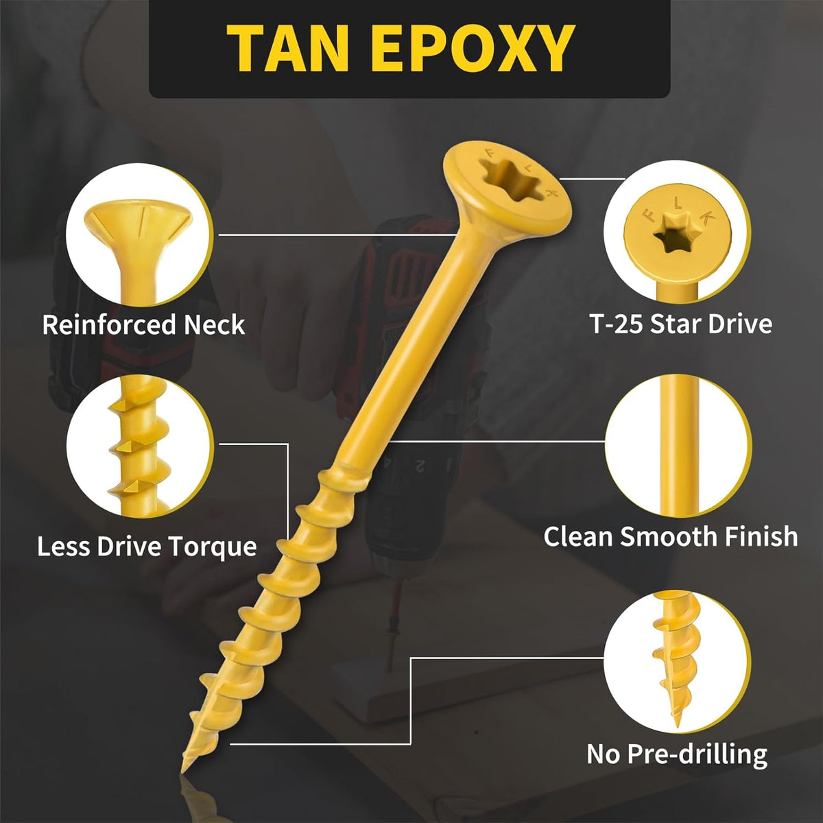 Wood Screws 3 Inch, FIXLINK Deck Screws #10 x 3, 310pcs, Epoxy Coated, T25 Star Bit Above 1500 Hour Salt Spray Coating Outdoor Decking Screws Excellent Rust Resistant for Outdoor Wood Fence - PuriLite