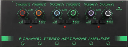 Headphone Amplifier, Headphone Amp 6 Channel Metal Stereo Audio Amplifier Splitter Mini Earphone Splitter - PuriLite