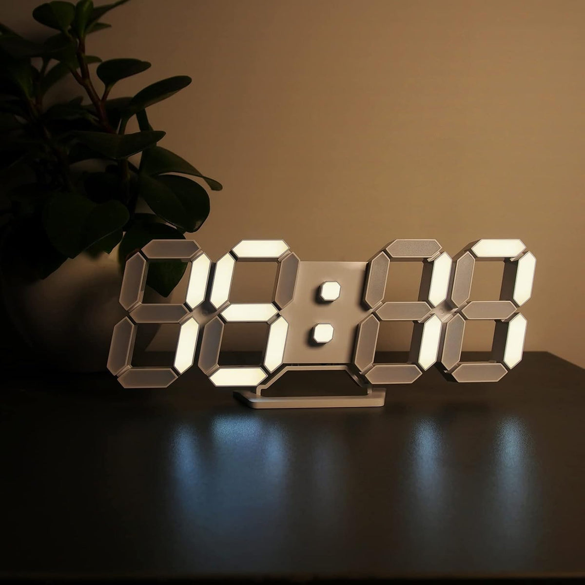 Deeyaple 3D LED Digital Wall Clock Modern Alarm Clock Adjust Brightness 12/24 Time Date Temperature Silent Snooze USB Night Light Remote Control Kitchen Bedroom Living Room Small 9.7 inch White - PuriLite