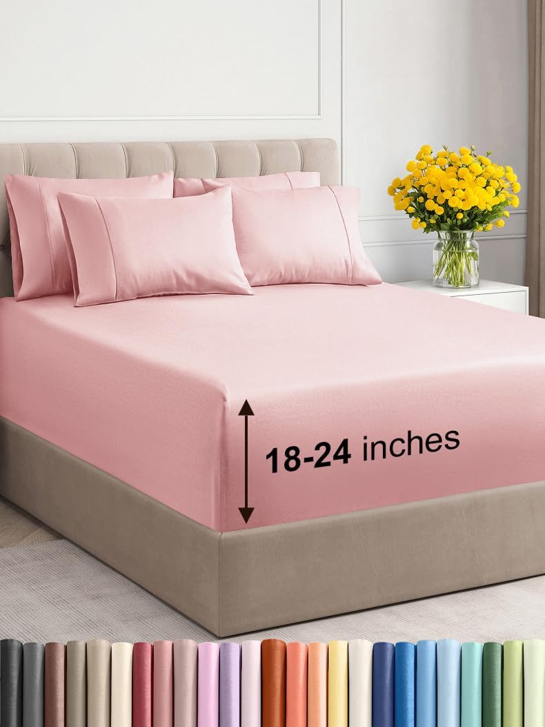 Extra Deep Queen Sheet Set - 6 Piece Breathable & Cooling Sheets - Hotel Luxury Bed Sheets Set - Easy & Secure Fit - Soft, Wrinkle Free & Comfy Sheets Set - White Sheet Set w/Extra Deep Pockets - PuriLite