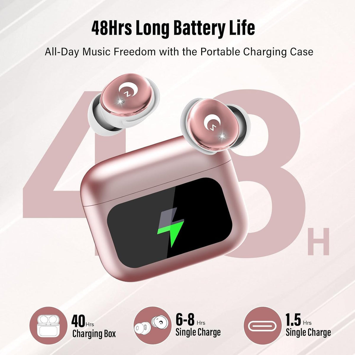 VEKJ Sleep Earbuds, Bluetooth 5.4 Mini Wireless Ear Euds with Multifunctional Touch Screen, 48H Bass Stereo Headphones with Sleep Mode/5 EQ Modes/ENC Noise Cancelling, IPX7 Earphones for iOS Android - PuriLite
