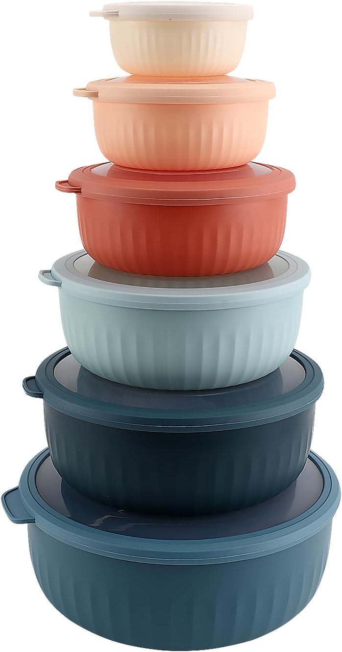 COOK WITH COLOR Prep Bowls with Lids- 8 Piece Nesting Plastic Small Mixing Bowl Set with Lids (Teal Ombre) - PuriLite