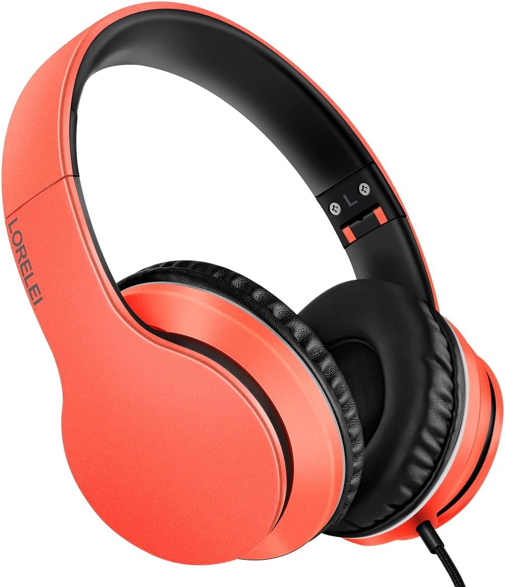 LORELEI X6 Over-Ear Headphones With Microphone, Lightweight Foldable & Portable Stereo Bass With 1.45M No-Tangle Wired for Smartphone Tablet MP3/4 (Black-Gold) - PuriLite