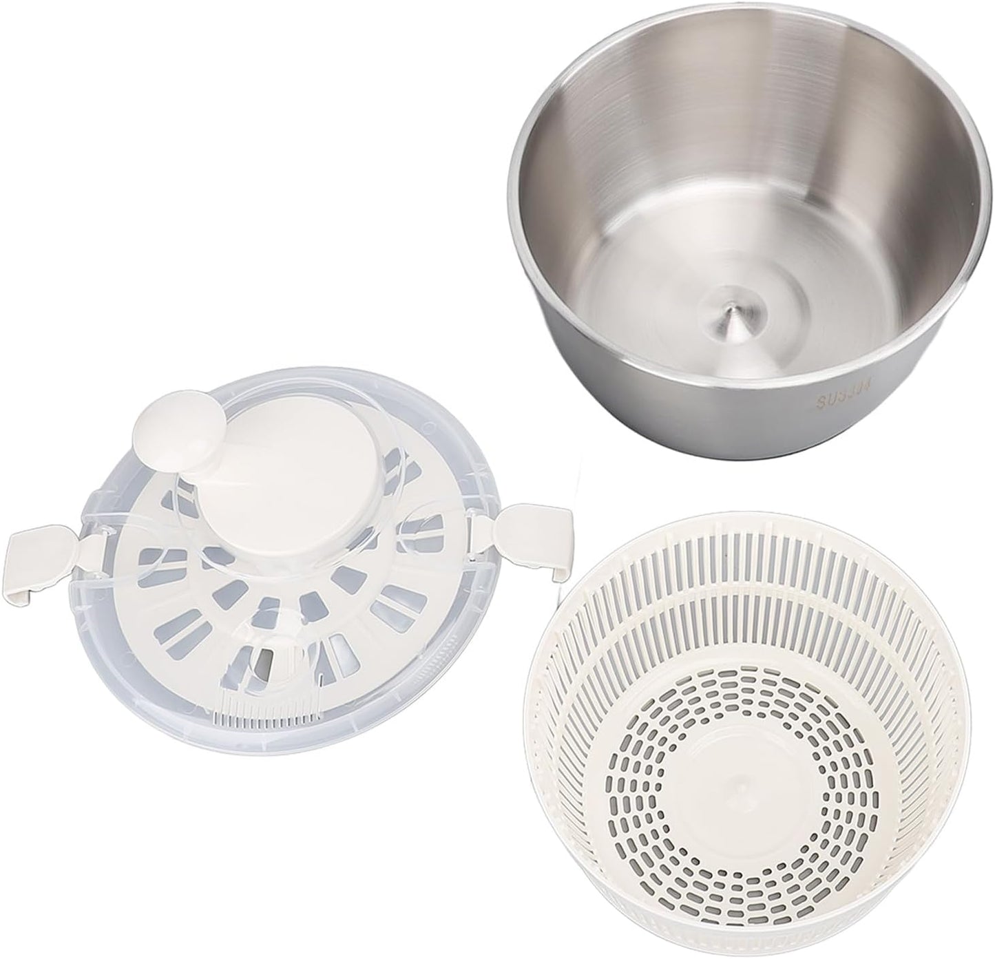 Stainless Steel Salad Spinner, Fruit Vegetable Dryer, Spin and Dry Salad Greens, Drainer & Colander Bowl, Pasta and Fries Spinner, Non Slip Design, 5L Capacity - PuriLite