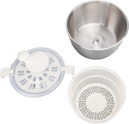 Stainless Steel Salad Spinner, Fruit Vegetable Dryer, Spin and Dry Salad Greens, Drainer & Colander Bowl, Pasta and Fries Spinner, Non Slip Design, 5L Capacity - PuriLite