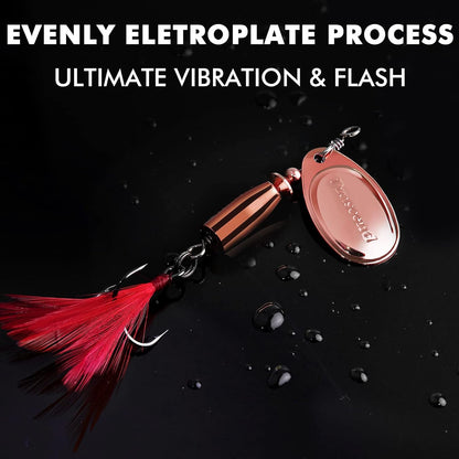 TRUSCEND Fishing Spinners with Unique Double Spoons, Nano-Plated Rooster Tail Fishing Lures with Copper Body & Blade, Great Action Blade Bait for Bass Trout Walleye, Freshwater Ice Fishing Jigs - PuriLite