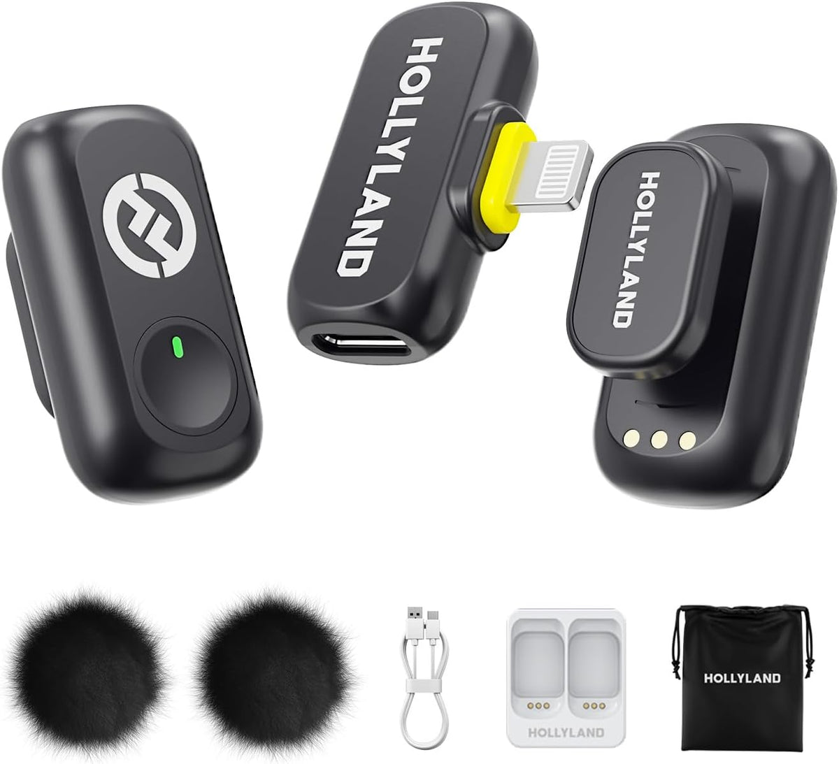 Hollyland Lark A1 Duo - Wireless Microphone USB C for iPhone 16/15 & Android (2TX + USB-C RX + Charging Case), Magnetic Mic for YouTube, TikTok, Podcast, Interviews (Black) - PuriLite