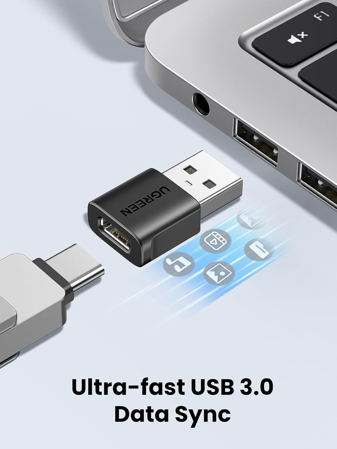 UGREEN USB to USB C Adapter 3 Pack, 10Gbps Data Transfer USB A to USB C Adapter Car Charger Adapter for iPad iPhone 16 15 Pro Max Galaxy S24 S23 Pad Air Mini, Car Play, PC/Laptop,Hard Drive Enclosure - PuriLite