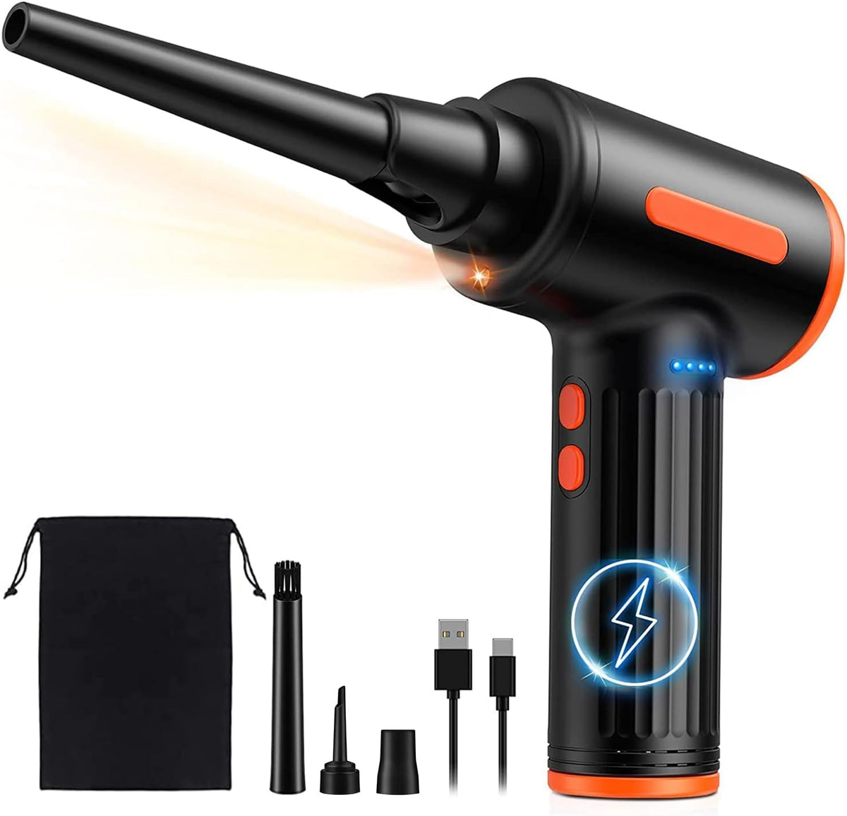 Compressed Air Duster, 130000RPM Electric Air Duster Replaces Compressed Air Cans, 3 Speed, Cordless Air Blower for Cleaning Camera Computer Household Pet Hair - PuriLite