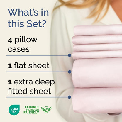 Extra Deep Queen Sheet Set - 6 Piece Breathable & Cooling Sheets - Hotel Luxury Bed Sheets Set - Easy & Secure Fit - Soft, Wrinkle Free & Comfy Sheets Set - White Sheet Set w/Extra Deep Pockets - PuriLite