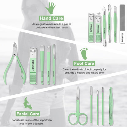 Manicure Set Professional Nail Clippers Pedicure Kit, 16 pcs Stainless Steel Nail Care Tools Grooming Kit with Luxurious Travel Leather Case for Thick Nails Men Women Gift (Black) - PuriLite