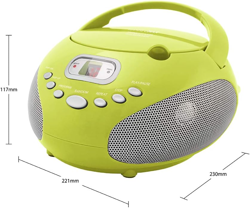 HANNLOMAX HX-319CD Portable CD Boombox, AM/FM Radio, LED Display, Aux-in Jack, AC/DC Dual Power Source. (Green) - PuriLite