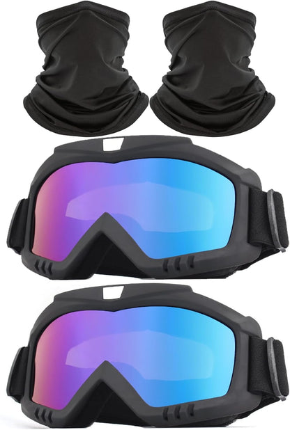immoono 2Pcs Dirt Bike Goggles with Neck Gaiter, Motorcycle Goggles ATV Goggles Riding Ski Racing Goggles Windproof - PuriLite