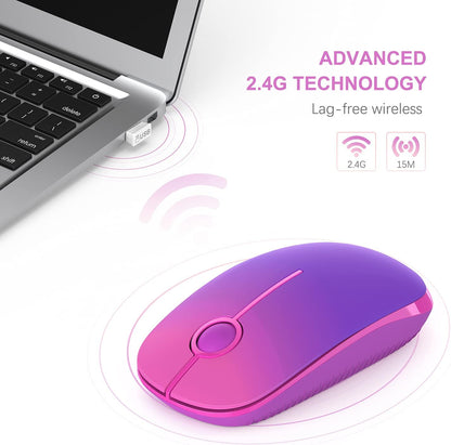 Wireless Mouse, Vssoplor 2.4G Slim Portable Computer Mice with Nano Receiver for Notebook, PC, Laptop, Computer-Black and Silver - PuriLite
