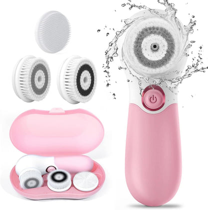 Facial Cleansing Brush Electric Facial Exfoliating Massage Brush with 3 Cleanser Heads and 2 Speeds Adjustable for Deep Cleaning, Removing Blackhead, Face Massaging - PuriLite