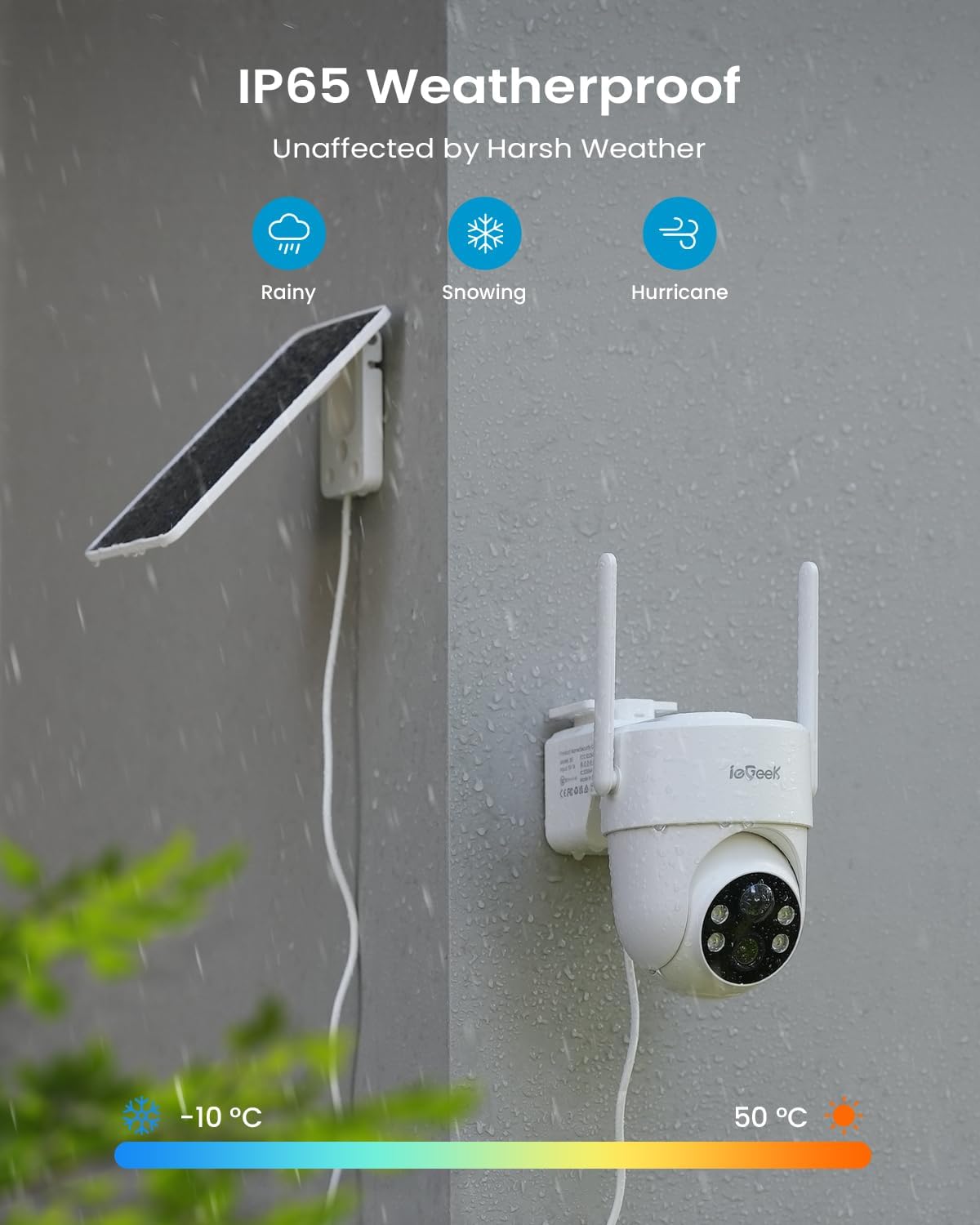 ieGeek 2K Security Cameras Wireless Outdoor, with Adjustable&Removable Solar Panel, 360°PTZ, Color Night Vision, 2.4G WiFi Camera Surveillance Exterieur, Smart Motion Sensor, Light&Siren,Work w/Alexa - PuriLite