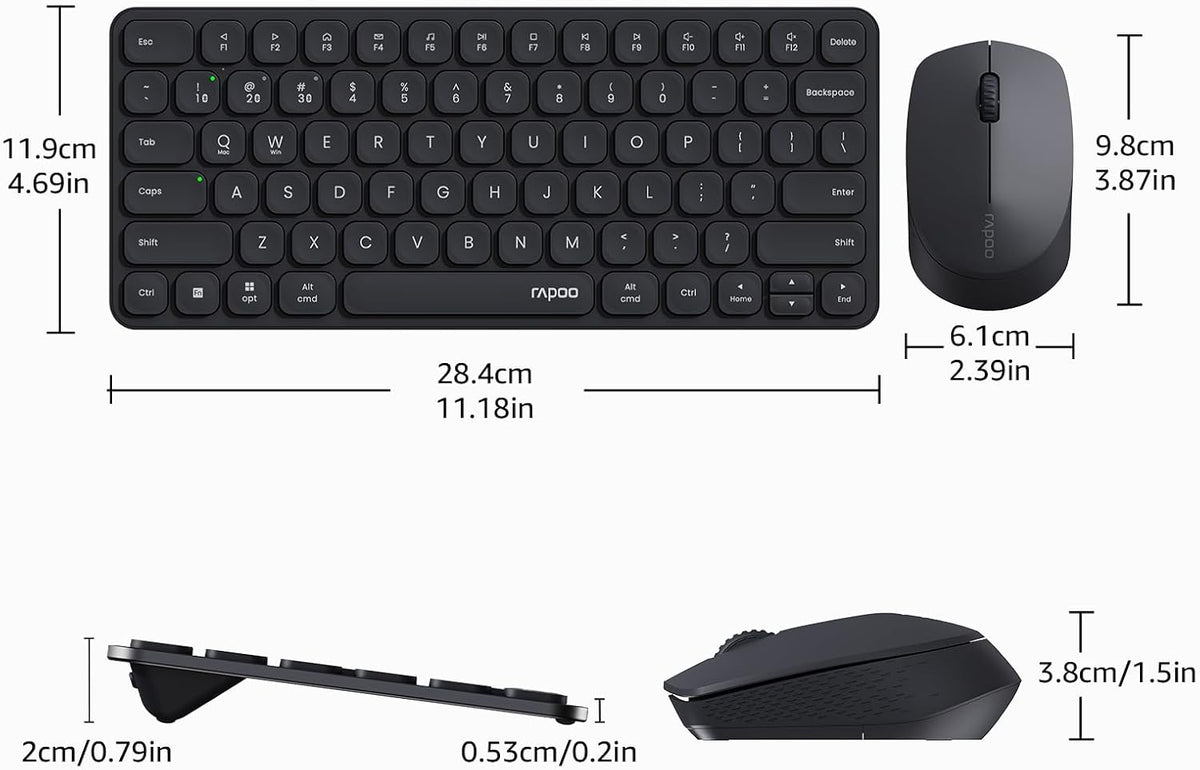 RAPOO Keyboard and Mouse Wireless - 9010M Multi-Device Wireless Keyboard Mouse Combo, 2.4GHz/Bluetooth 5.0/4.0 Wireless Keyboard Mouse Set for Windows/Mac/Linux/Chrome, Support 4 Devices, Silent Click - PuriLite