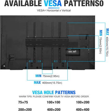 C-MOUNTS Tilting TV Wall Mount Bracket Low Profile for Most 26-65 inch Flat ScreenCurved TVs, Monitor, TV Mount with Max VESA 400x400mm Weight up to 110 lbs - PuriLite