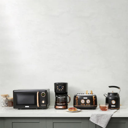 Haden Dorset 75083 Stainless Steel 1500W Retro Toaster 4 Slice Wide Slot w/Removable Crumb Tray and Settings, Black/Copper Toasters w/Adjustable Browning Control, Smart Toaster - PuriLite