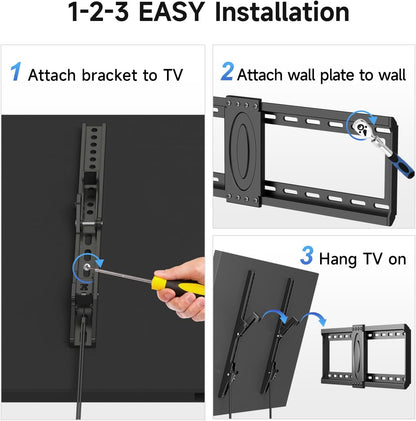 Suptek Tilt TV Wall Mount Bracket for Most 26-60 inch LED, LCD and Plasma TV, Mount with Max 400x400mm VESA and 99lbs Loading Capacity, Fits Studs 16" Apart, Low Profile with Bubble Level - PuriLite