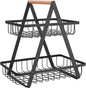 2 Tier Countertop Fruit Basket,Portable Fruit Bowle Basket for Kitchen Organizer Storage & Dining Room Fruits Vegetable Bread Snacks,MAHUEEOL Detachable Metal Rectangle Basket Storage - PuriLite