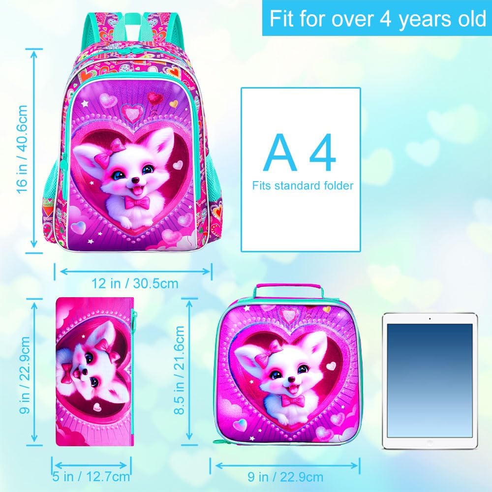 3pcs Backpack for Boys and Girls, 16” Kids Kindergarten Bookbag with Lunch Box, Cute Elementary Backpacks for Boy Girl - PuriLite