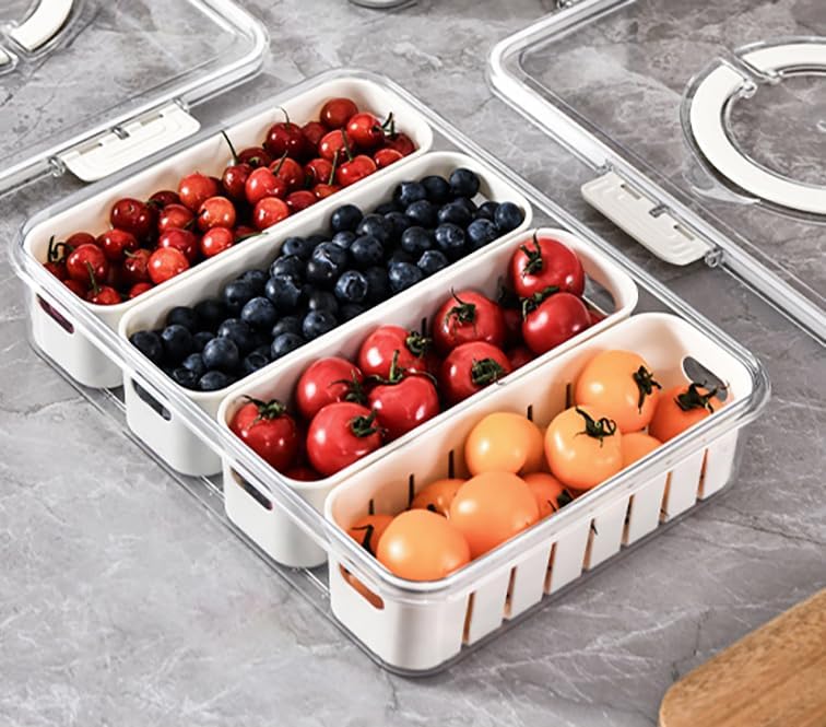 KIGITIONE Snackle Box, Pink 8 Compartments Portable Serving Tray, Divided Snackle Box Container with Lid and Handle, Snack Organizer for Fruits, Snacks, Nuts, Candy, Ideal for Party, Travel & Picnics - PuriLite