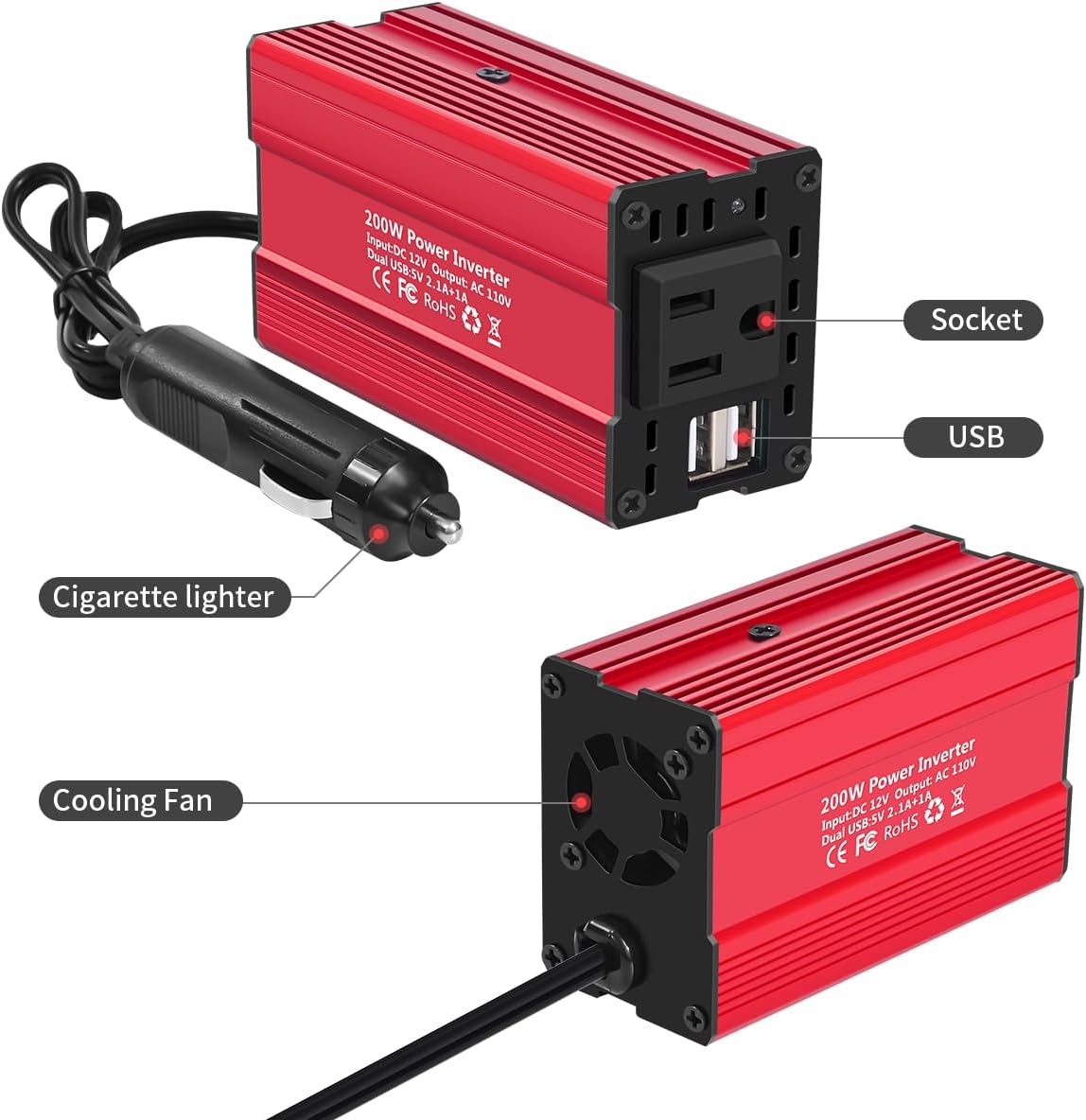 SUNWHEEL 4000W Pure Sine Wave Inverter, 12V DC to 110V/120V AC Power Inverter for RV、Microwave、Off Grid、Truck、Refrigerator、Air Conditioner with 4 AC outlets and LCD Display - PuriLite