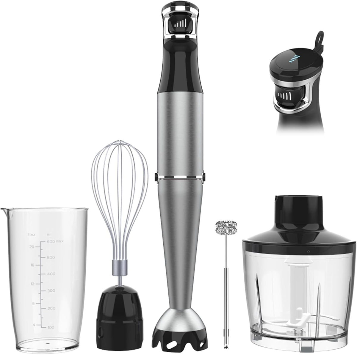Turelar Immersion Blender Handheld Corded, 1100W 5 in 1 Hand Blender Set Trigger Variable Speed, Emulsion Stick Mixer with Food Processor, Whisk, Frother, for Soup, Puree, Baby Food, Anti-scratch