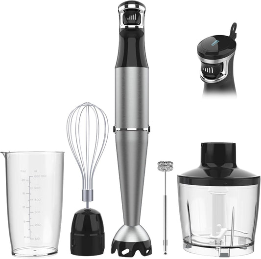 Turelar Immersion Blender Handheld Corded, 1100W 5 in 1 Hand Blender Set Trigger Variable Speed, Emulsion Stick Mixer with Food Processor, Whisk, Frother, for Soup, Puree, Baby Food, Anti-scratch