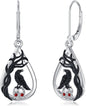 Lypic Crow Skull Earrings 925 Sterling Silver Raven Leverback Earrings Spooky Gothic Halloween Witchy Jewelry for Women Daughter, Created Zircon - PuriLite