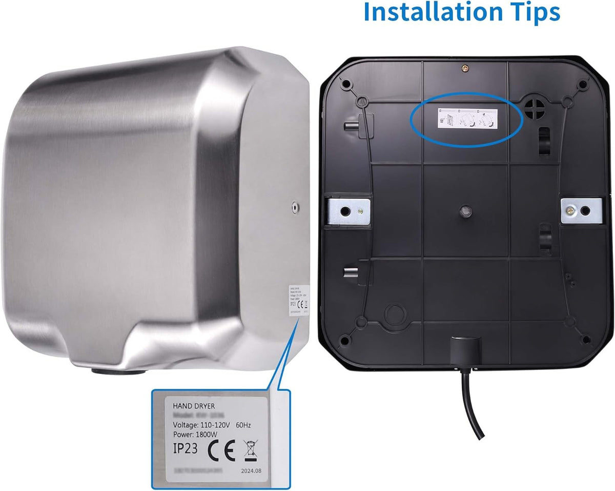 Goetland Stainless Steel Commercial Hand Dryer 1800w Automatic High Speed Heavy Duty Dull Polished - PuriLite