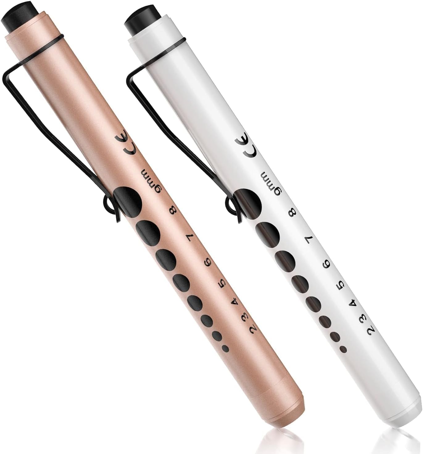 RISEMART Pen Lights for Nurses, 2 Pack Reusable Medical Light with Pupil Gauge and Ruler, White Light LED Penlight for Student Doctors EMT (Black/White) - PuriLite