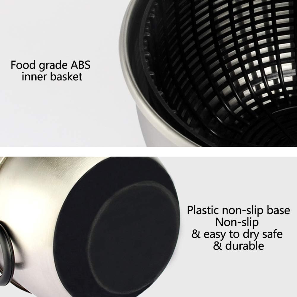 Salad Spinner, Stainless Steel Salad Dried Bowl, Great Capacity Innovative Design Vegetable Dehydrator with Grid and Bowl, Efficient and Easy Drying with Pull System,Silver-A - PuriLite