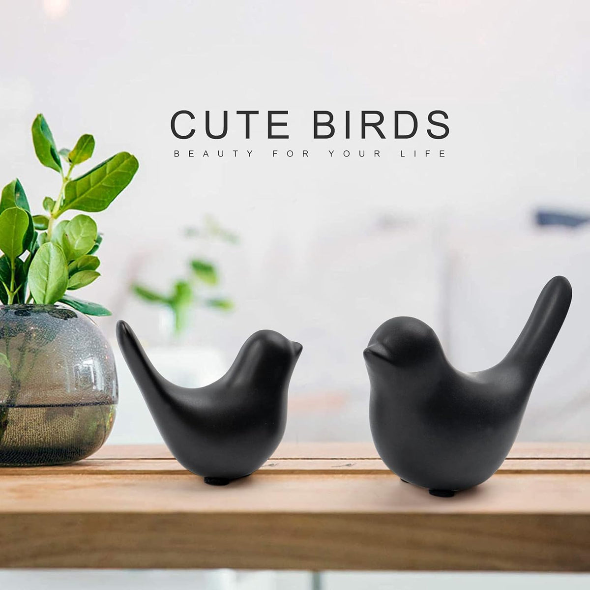 Notakia Small Birds Statues Pink Home Decor Modern Style Decorative Ornaments for Living Room, Bedroom, Office Desktop, Cabinets (Black 2Pcs) - PuriLite