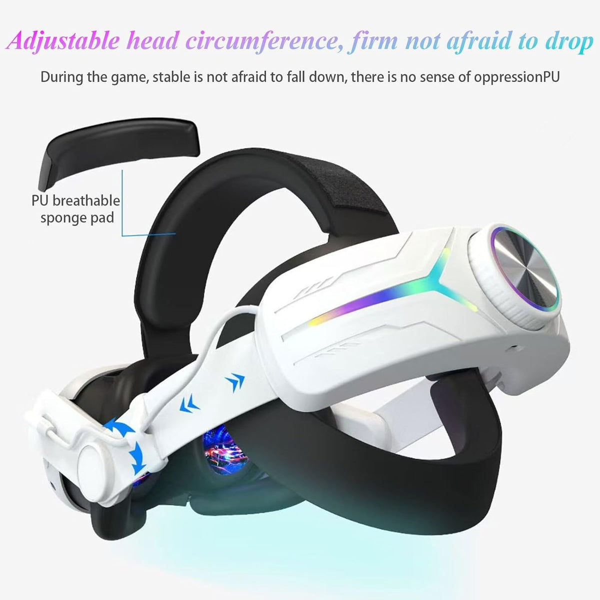 Crspexil Head Strap Battery Pack for Meta Quest 3， with Extended 12000mah Battery Pack，with RGB Light(Compatible with Meta Quest 3S) - PuriLite