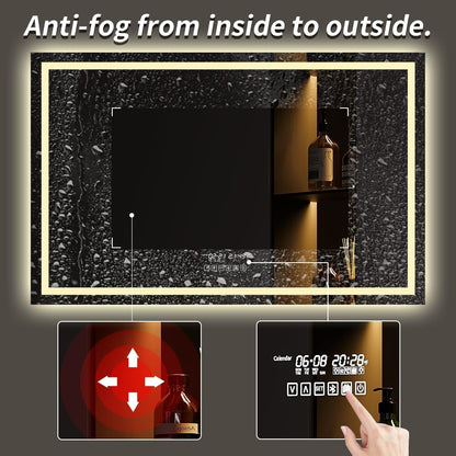 Gesipor 40"x32" Bathroom LED Mirror with Wireless Speaker Wall Switch - Lighted Vanity Mirrors for Bathroom Wall Mounted Backlit, Dimmable Light 3000K/6000K Anti-Fog Makeup Smart Mirror (Horizontal) - PuriLite
