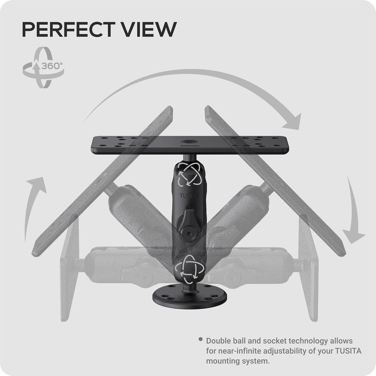 TUSITA Universal Marine Electronic Mount - B Size Medium, Aluminum Fish Finder Mount with 1" Ball for Boat, 360° Rotation, High Salt Water Resistant, Compatible with Garmin, Lowrance and More - PuriLite