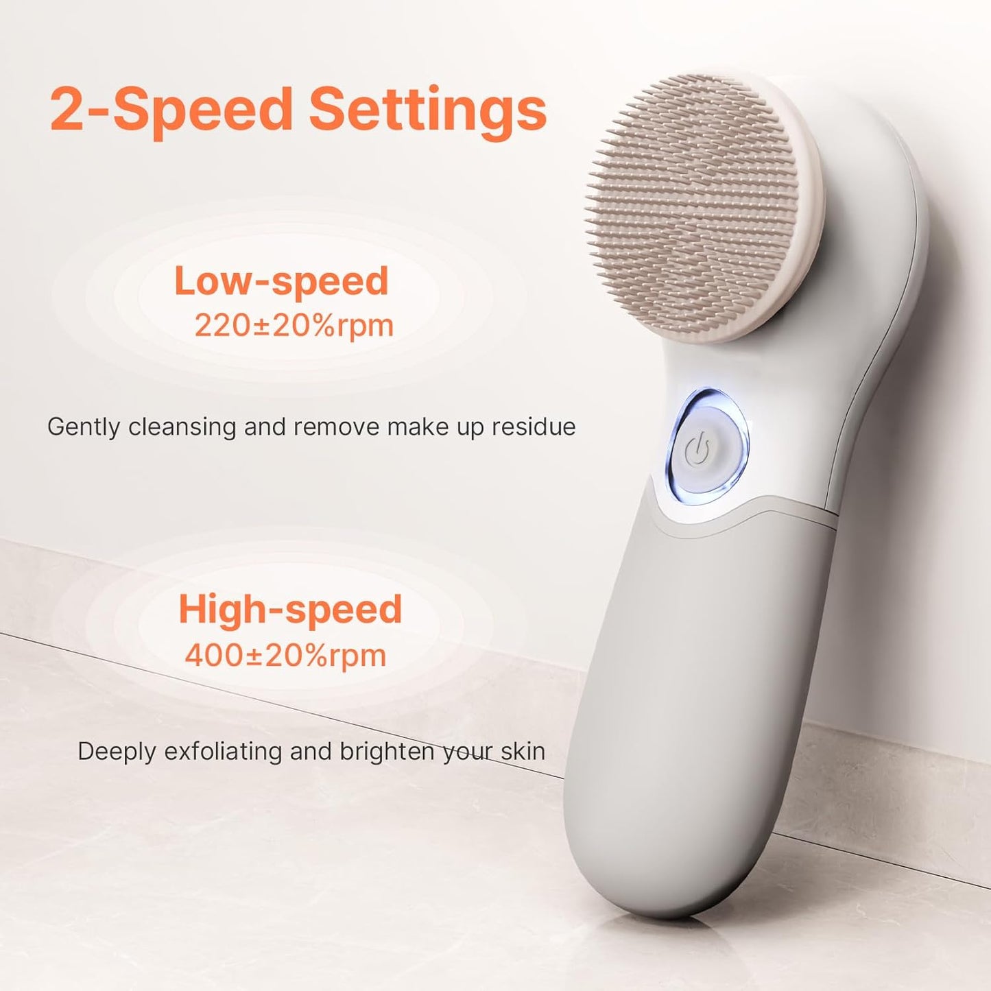 Facial Cleansing Brush Electric Facial Exfoliating Massage Brush with 3 Cleanser Heads and 2 Speeds Adjustable for Deep Cleaning, Removing Blackhead, Face Massaging - PuriLite