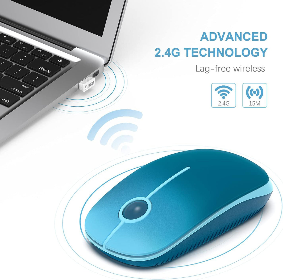 Wireless Mouse, Vssoplor 2.4G Slim Portable Computer Mice with Nano Receiver for Notebook, PC, Laptop, Computer (Black and Sapphire Blue) - PuriLite
