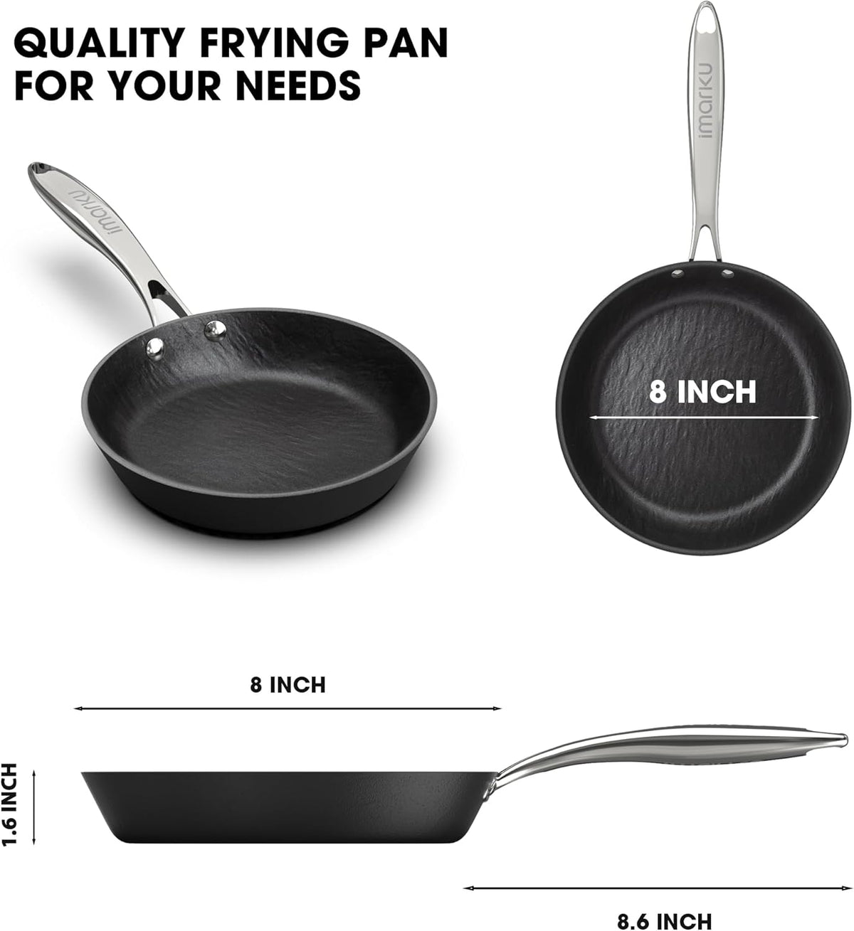 imarku Non Stick Frying Pans - 10 inch Frying Pan Nonstick Skillet, Egg Pan Omelette with Cool Stainless Steel Handle, Dishwasher Safe, Free of PFAS&PFOA, Easy Cleanup, Gifts for Men and Women - PuriLite
