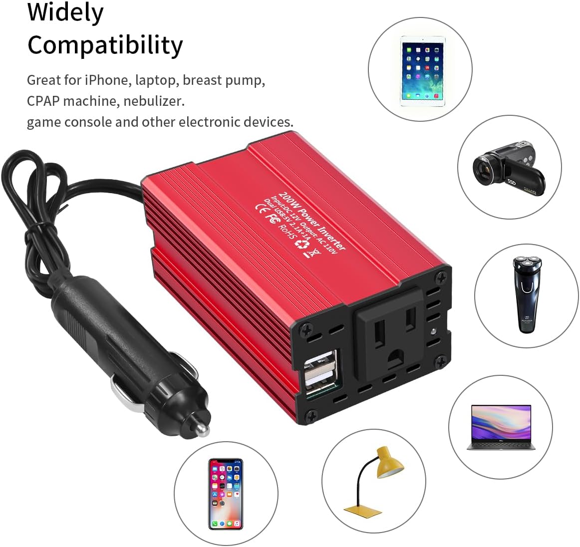 SUNWHEEL 4000W Pure Sine Wave Inverter, 12V DC to 110V/120V AC Power Inverter for RV、Microwave、Off Grid、Truck、Refrigerator、Air Conditioner with 4 AC outlets and LCD Display - PuriLite
