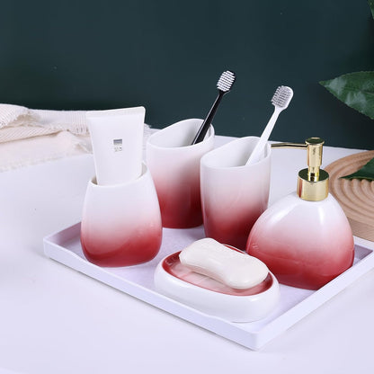 White Bathroom Accessories Set,Modern Countertop Bathroom Decor,Luxury 6 Piece Bathroom Accessory Set,Complete with Soap Dispenser,Toothbrush Holder,Tumbler,Tray - PuriLite