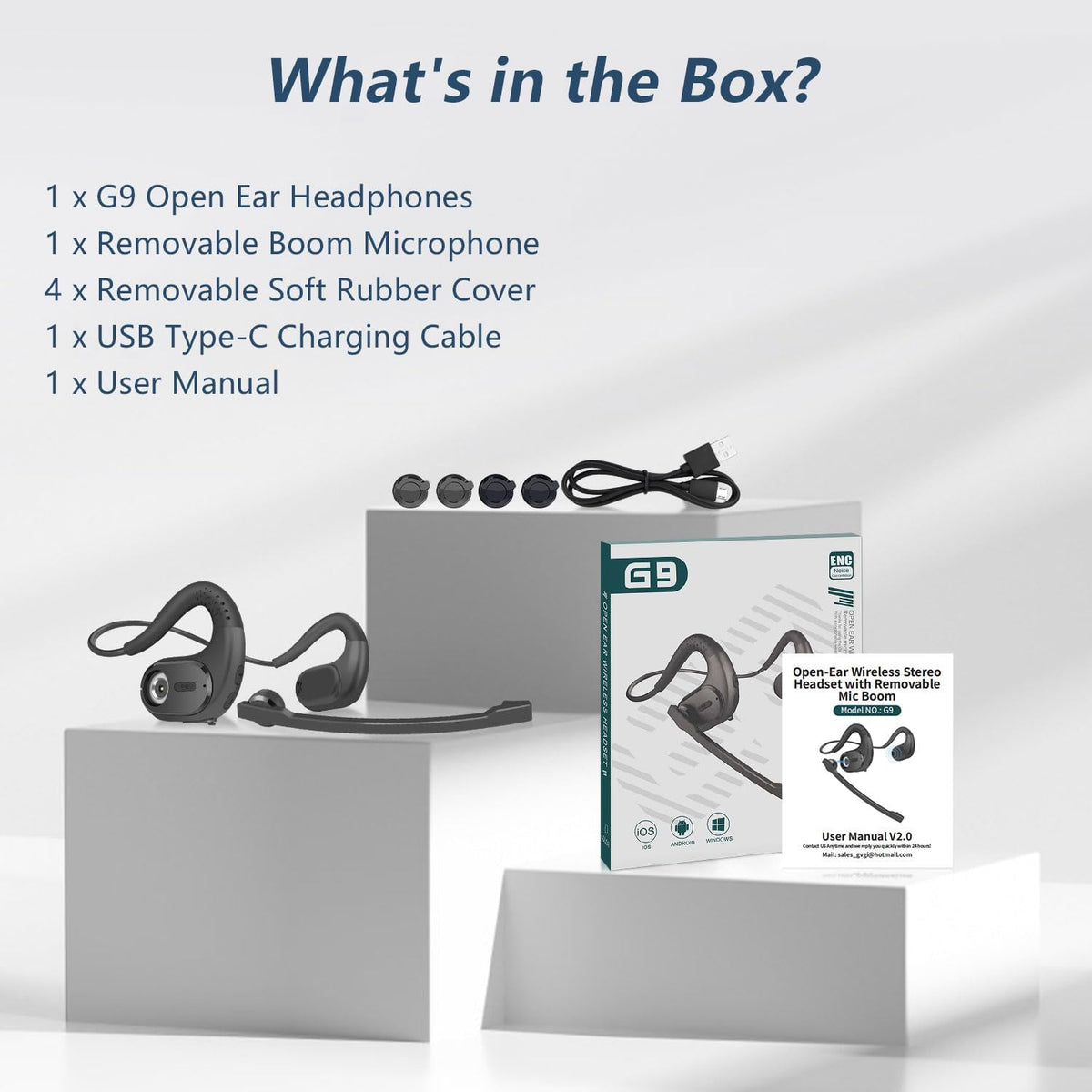 BANIGIPA Bluetooth Headset with Removable Microphone, Noise Cancelling Wireless Headset for Phones Laptop Computer PC, Open Ear Headphones for Office Meeting Running Cycling Driving Working-12 Hrs - PuriLite