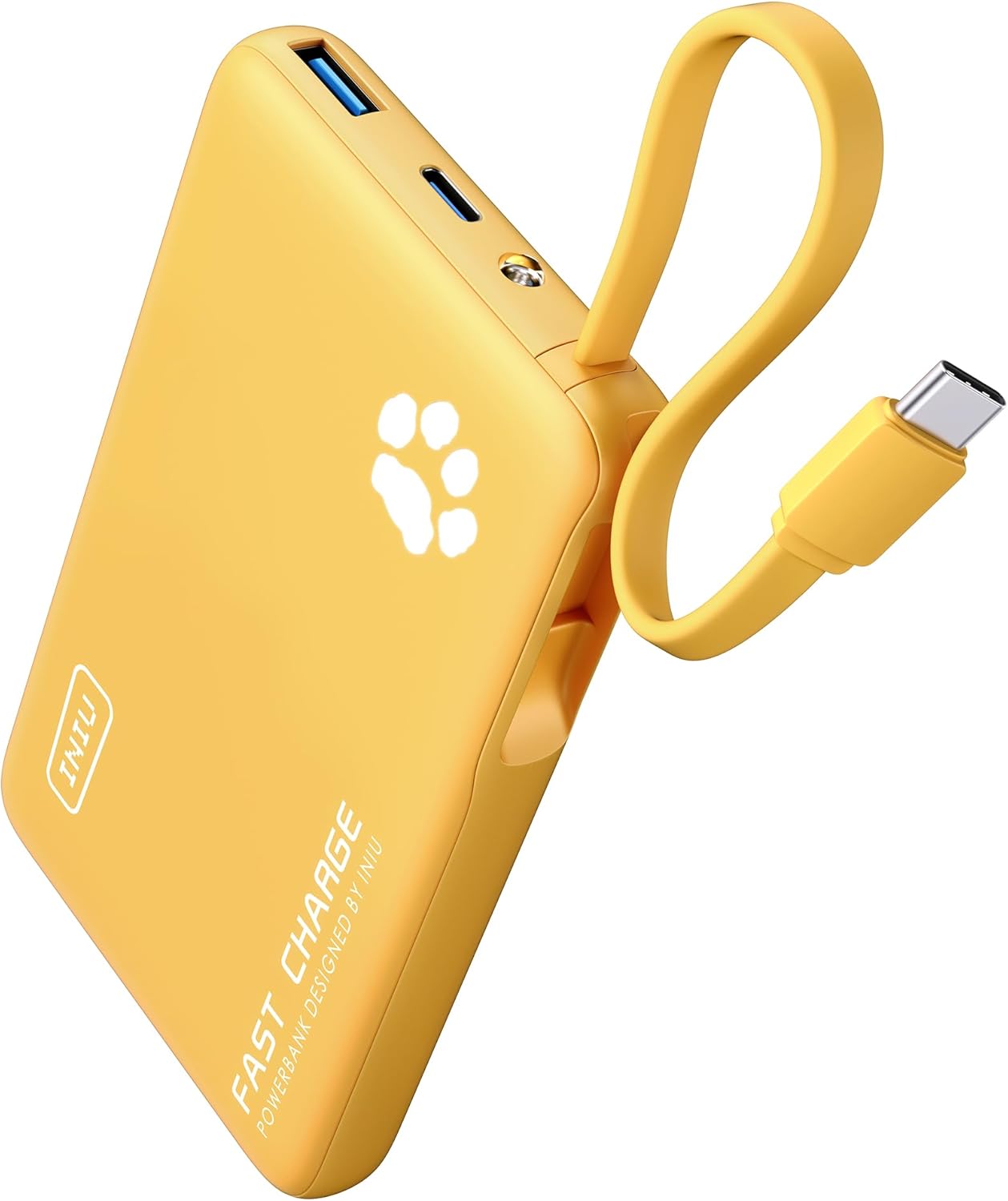 INIU Portable Charger, Mini 10000mAh Power Bank with Build in USB-C Cable, 20W Fast Charging Powerbank with Cords Wires, Cruise Ship Travel Essentials Battery Pack for College Student Traveler, Orange - PuriLite