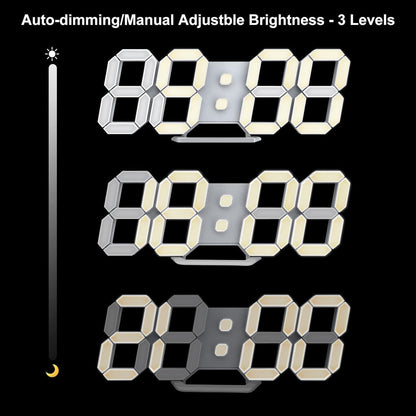 Deeyaple 3D LED Digital Wall Clock Modern Alarm Clock Adjust Brightness 12/24 Time Date Temperature Silent Snooze USB Night Light Remote Control Kitchen Bedroom Living Room Small 9.7 inch White - PuriLite